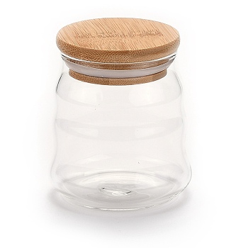 Glass Bottles, with Bamboo Stopper, for Candy, Tea, Column, Clear, 8.5cm