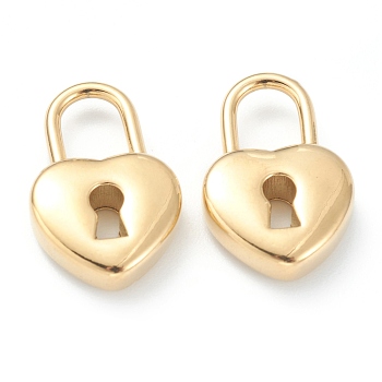 304 Stainless Steel Pendants,  Heart Lock, Golden, 20x13x5mm, Hole: 5.5x7mm