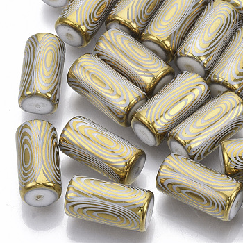 Electroplate Glass Beads, Column with Circle Pattern, Goldenrod, 20x10mm, Hole: 1.2mm, about 50pcs/bag