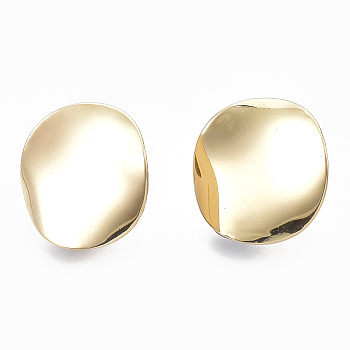 Brass Stud Earring Findings, with Loop, Real 18K Gold Plated, 15x15mm, Hole: 2mm, Pin: 0.7mm