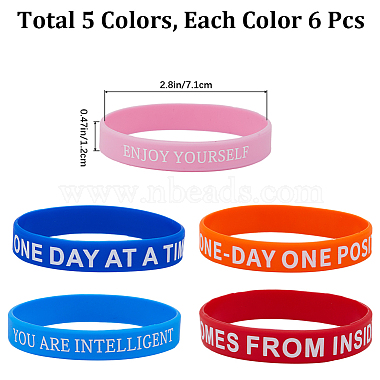 30Pcs 5 Color Word Silicone Cord Bracelets Set Wristband(BJEW-GF0001-18)-2