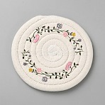 Cotton Coasters, Cup Mat, Round with Flower Pattern, Floral White, 125x7mm(AJEW-WH20093-001)