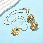 304 Stainless Steel Oval Pendant Necklaces & Stud Earrings Sets for Women, Ion Plating(IP), Golden, 15.87 inch(40.3cm)(SJEW-B020-01G)