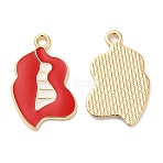 Alloy Enamel Pendants, Long-Lasting Plated, Cadmium Free & Nickel Free & Lead Free, Lip Charm, Golden, 25.5x17x1.5mm, Hole: 2mm(ENAM-K069-05G)