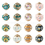 16Pcs 8 Styles Handmade Resin Indonesia Round Beads, with Alloy Rhinestone Findings, Round, Mixed Color, 16~19.5mm, Hole: 1.4~2mm, 2pcs/style(IPDL-TA0001-07)