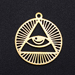 201 Stainless Steel Pendants, Filigree Joiners Findings, Laser Cut, Flat Round with Eye, All Seeing Eye, Golden, 22x19.5x1mm, Hole: 1.5mm(STAS-S105-JN881-2)