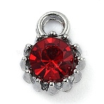 Alloy Glass Rhinestone Charms, Birthstone Charms, Flat Round, Platinum, Light Siam, 10.5x7.5x4mm, Hole: 2.1mm(ALRI-B0001-01G)