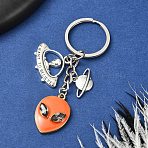 Alloy Enamel Keychain, with Iron Findings, Orange Red, 8cm(KEYC-YW00109-04)