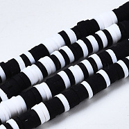 Handmade Polymer Clay Beads Strands, for DIY Jewelry Crafts Supplies, Heishi Beads, Disc/Flat Round, Black, 4x0.5~1mm, Hole: 1.4mm, about 350~410pcs/strand, 15.75 inch~16.14 inch(40~41cm)(CLAY-R089-4mm-086)