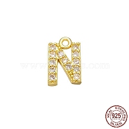 Real 18K Gold Plated 925 Sterling Silver Micro Pave Clear Cubic Zirconia Charms, Initial Letter, Letter N, 9x6x1.5mm, Hole: 0.9mm(STER-P054-10G-N)