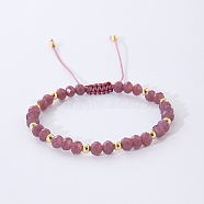 Bohemian Style Handmade Glass Braided Bead Bracelets for Women, with Brass Beads, Purple(OL2464-2)