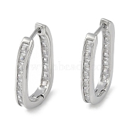 Clear Cubic Zirconia Hoop Earrings, Brass Jewelry for Women, Real Platinum Plated, 19x3mm(EJEW-L292-016P)