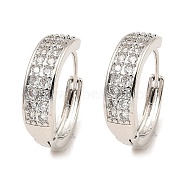 Brass Micro Pave Cubic Zirconia Hoop Earrings, Round, Platinum, 19.5x5.5mm(EJEW-D078-15P)