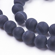 Natural Black Striped Agate/Banded Agate Beads Strands, Frosted, Round, 8~8.5mm, Hole: 1mm, about 47pcs/strand, 14.9 inch~15.3 inch(38~39cm)(X-G-F520-50-8mm)
