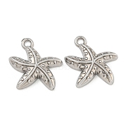 Non-Tarnish 304 Stainless Steel Pendants, Starfish Charm, Stainless Steel Color, 17x17x3.5mm, Hole: 2mm(STAS-I307-526P)