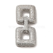 Brass Micro Pave Clear Cubic Zirconia Fold Over Clasps, Square, Real Platinum Plated, 38x17mm, Hole: 6x6.5mm(KK-G481-04P)