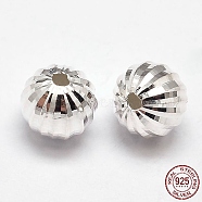 Fancy Cut Faceted Round 925 Sterling Silver Beads, Silver, 8mm, Hole: 2mm, about 36pcs/20g(STER-F012-07E)