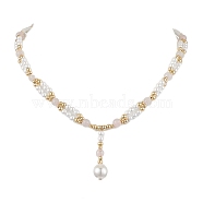 Shell Pearl & Natural Rose Quartz Pendants Necklaces, with Brass Beads, Golden, 19.41 inch(49.3cm)(NJEW-JN04903)