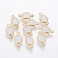 Oval Faceted Golden Brass Opalite Links connectors, Golden, 15x7x3.2mm, Hole: 1mm(GLAA-O014-29G)