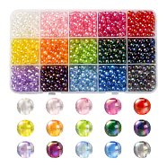 Transparent Acrylic Beads, AB Color Plated, Round, Mixed Color, 6x5mm, Hole: 1.8mm, 7.5g, about 72~75pcs/color(MACR-FS0001-15)