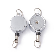 Alloy Badge Reels, Retractable Badge Holder, with Split Ring, Flat Round, Platinum, 52~370x21x9.5mm(AJEW-C018-01P)