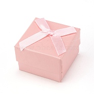 Cardboard Jewelry Earring Boxes, with Ribbon Bowknot and Black Sponge, for Jewelry Gift Packaging, Square, Pink, 5x5x3.5cm(X1-CBOX-L007-004D)