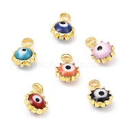 Brass Enamel Charms, Real 18K Gold Plated, Long-Lasting Plated, Lead Free & Cadmium Free, Sun with Evil Eye Charm, Mixed Color, 7x4x2.5mm, Hole: 1mm(X1-KK-K337-08G)