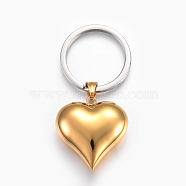 304 Stainless Steel Keychain, Heart, Golden & Stainless Steel Color, 75mm, Pendant: 36.5x35x10mm(KEYC-F021-05G)