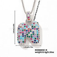 Brass Pave Colorful Cubic Zirconia Letter Pendant Box Chain Necklaces, Platinum, Letter N, 15.75 inch(40cm)(NU0575-40)