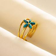 304 Stainless Steel Flower Cuff Rings, Love Design Synthetic Turquoise Open Ring for Women(WH9227-5)