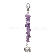 Halloween Pumpkin Alloy Pendant Decorations, Natural Amethyst Chip & Lobster Claw Clasps Charm for Bag Ornaments, 92mm(HJEW-JM02073-02)