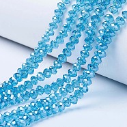 Electroplate Glass Beads Strands, Pearl Luster Plated, Faceted, Rondelle, Deep Sky Blue, 10x8mm, Hole: 1mm, about 63~65pcs/strand, 49~50cm(EGLA-A034-T10mm-A13)