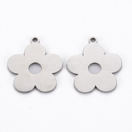 201 Stainless Steel Pendants, Cut, Flower, Stainless Steel Color, 19x17.5x1mm, Hole: 1.6mm(STAS-Q240-065P)