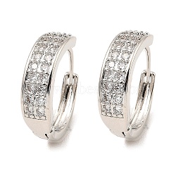 Brass Micro Pave Cubic Zirconia Hoop Earrings, Round, Platinum, 19.5x5.5mm(EJEW-D078-15P)
