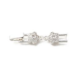 Brass Micro Pave Clear Cubic Zirconia Fold Over Clasps, Flower, Silver, 38.5x7.5x4mm, Hole: 3.5x4.5mm(KK-R222-06S)
