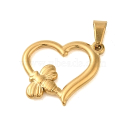 Ion Plating(IP) 304 Stainless Steel Pendants, Golden, Heart with Bee Charm, 22x23.5x3mm, Hole: 6x4mm(STAS-C103-17C-G)