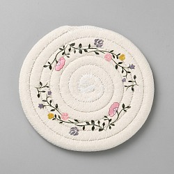 Cotton Coasters, Cup Mat, Round with Flower Pattern, Floral White, 125x7mm(AJEW-WH20093-001)
