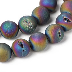 Electroplate Natural Agate Round Bead Strands, Grade A, Rainbow Plated, 8mm, Hole: 1mm, about 46pcs/strand, 14.9 inch(G-M171-8mm-04)