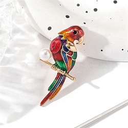 Parrot Alloy Enamel Brooches, with Rhinestone and Acrylic Beads, Colorful, 47x24mm(PW-WGB7706-02)