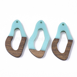 Resin & Walnut Wood Pendants, Twisted Oval, Sky Blue, 38x19.5x4mm, Hole: 2mm(RESI-S358-25D)