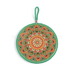 Porcelain Cup Mats, Flat Round Shape Mandala Pattern Coaster, with Hanging Rope, Medium Sea Green, 250x170x8mm(PW22061173108)