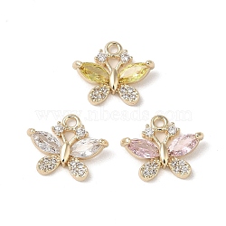 Brass Pendants, with Cubic Zirconia and Glass, Butterfly Charms, Real 18K Gold Plated, 11x13.5x4mm, Hole: 1.4mm(KK-L208-55G)