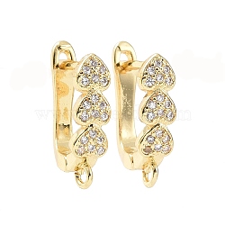 Brass Micro Pave Cubic Zirconia Hoop Earring Findings, Latch Back with Vertical Loops, Heart, Golden, 16x13x3mm, Hole: 1mm, Pin: 1mm(KK-A181-VF403-2)