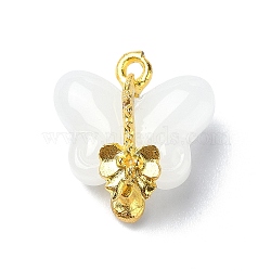 Glass Pendants, with Alloy Findings, Butterfly, Golden, White, 15.5x14.5x7.5mm, Hole: 1.5mm(GLAA-I054-01A)