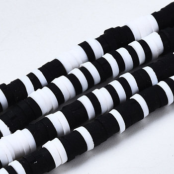 Handmade Polymer Clay Beads Strands, for DIY Jewelry Crafts Supplies, Heishi Beads, Disc/Flat Round, Black, 4x0.5~1mm, Hole: 1.4mm, about 350~410pcs/strand, 15.75 inch~16.14 inch(40~41cm)