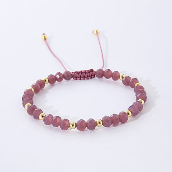 Bohemian Style Handmade Glass Braided Bead Bracelets for Women, with Brass Beads, Purple