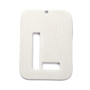 304 Stainless Steel Pendants, Rectangle with Alphabet, Hollow, Letter.L, 32x22x1mm, Hole: 1.5mm