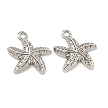 Non-Tarnish 304 Stainless Steel Pendants, Starfish Charm, Stainless Steel Color, 17x17x3.5mm, Hole: 2mm