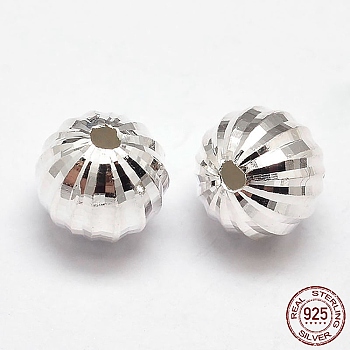 Fancy Cut Faceted Round 925 Sterling Silver Beads, Silver, 8mm, Hole: 2mm, about 36pcs/20g