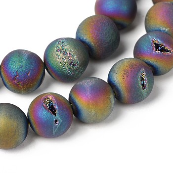 Electroplate Natural Agate Round Bead Strands, Grade A, Rainbow Plated, 8mm, Hole: 1mm, about 46pcs/strand, 14.9 inch